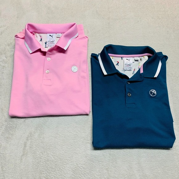 Lot of 2 Arnold Palmer x Puma Golf Polo Shirt Men's M‎ Pink Green - Picture 1 of 13